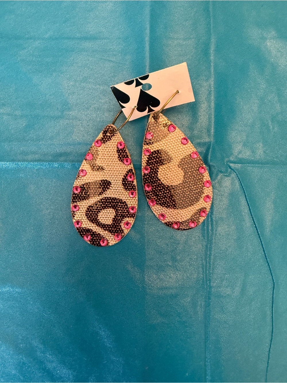 Leopard Teardrop Earrings with Pink Rhinestones